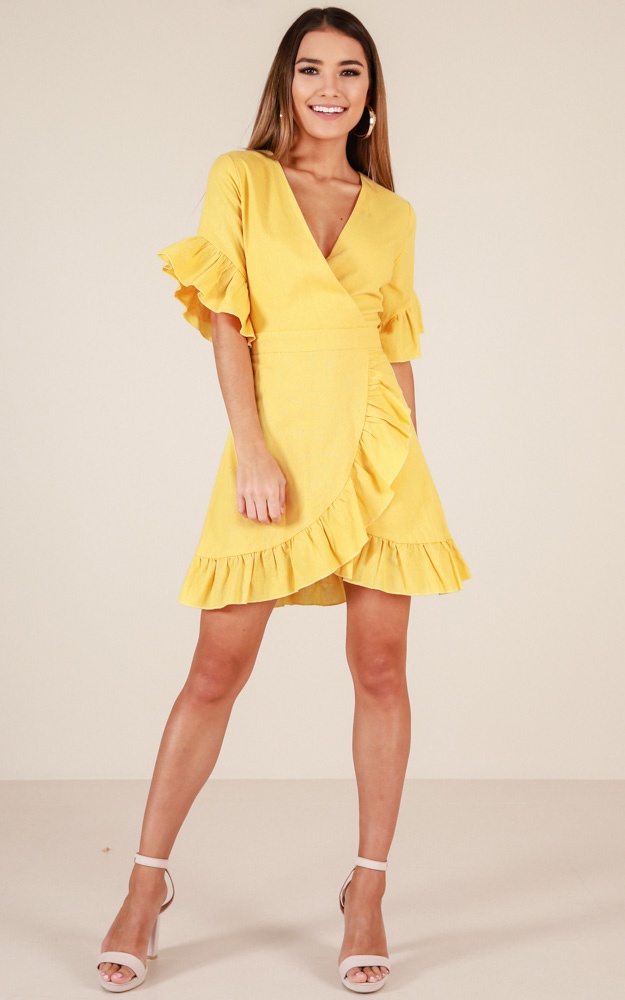 Balmy Night Dress In Yellow Linen Look | Showpo