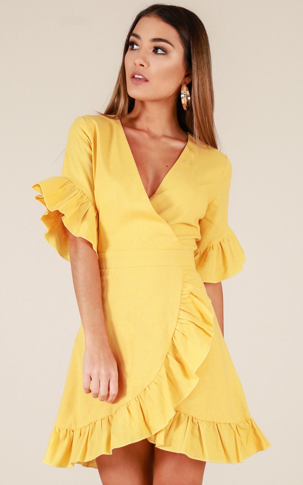 Balmy Night Dress In Yellow Linen Look | Showpo