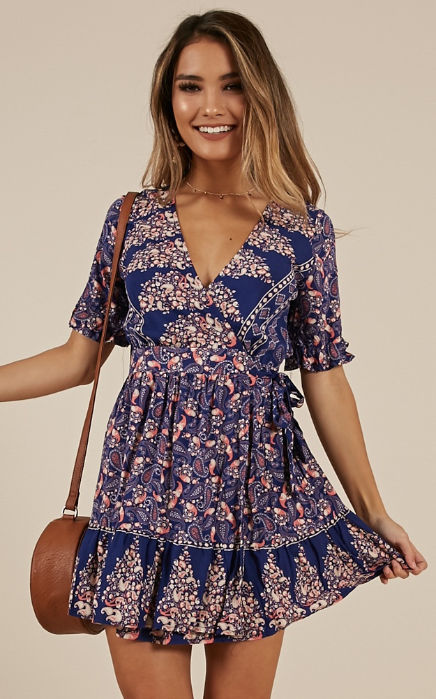 On The Move Dress In Navy Print | Showpo