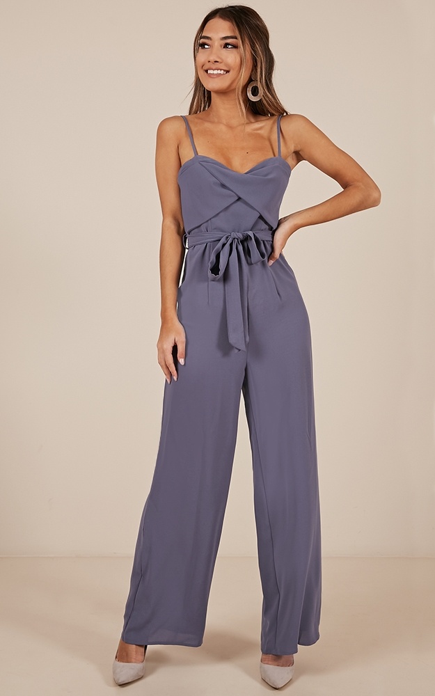Through The Clouds Jumpsuit In Steel Blue | Showpo