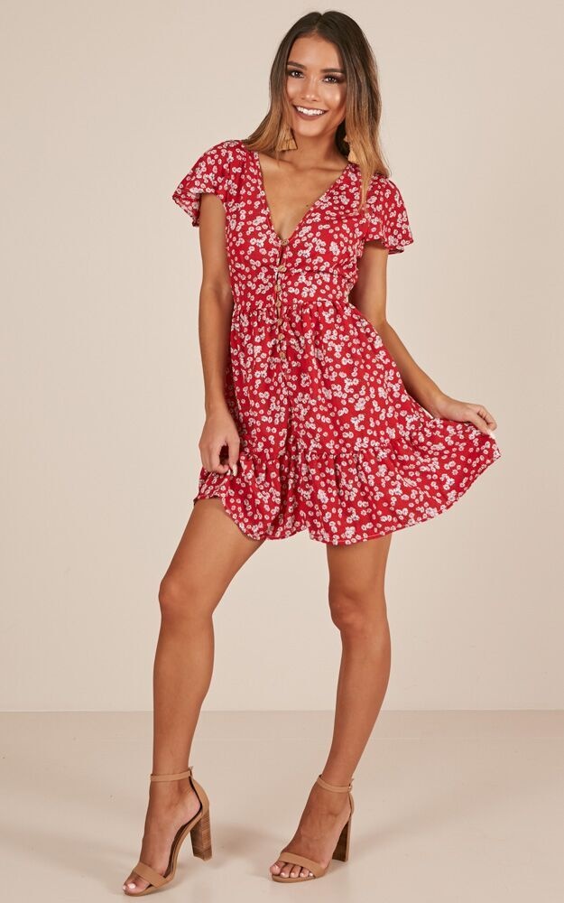 Floating Wishes Dress In Red Floral | Showpo