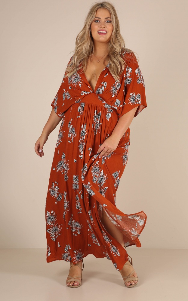 Vacay Ready Maxi Dress in rust floral | Showpo