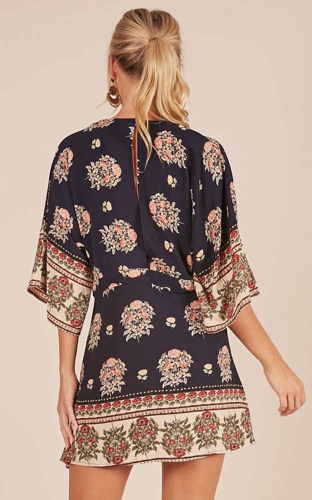 Memories Of Sunshine Dress In Navy Print | Showpo