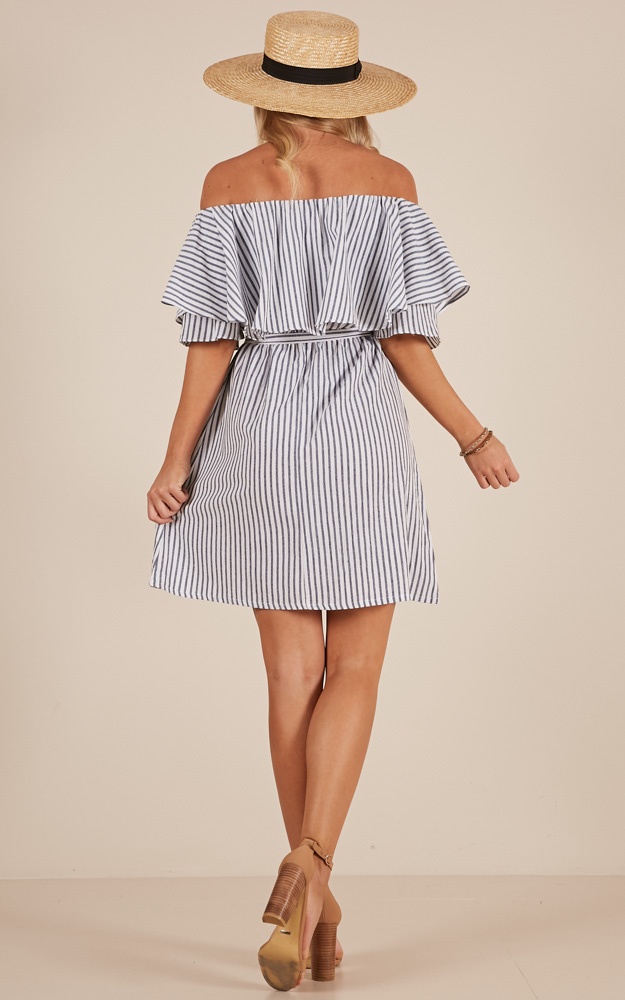 Roman Holiday dress in navy stripe | Showpo