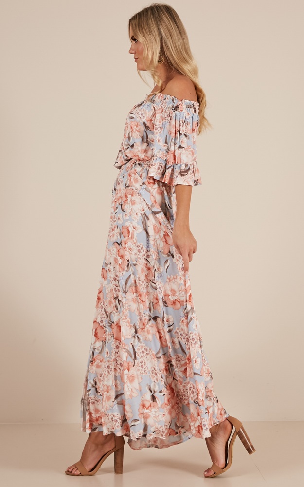 Leah Maxi Dress In Peach Floral Showpo