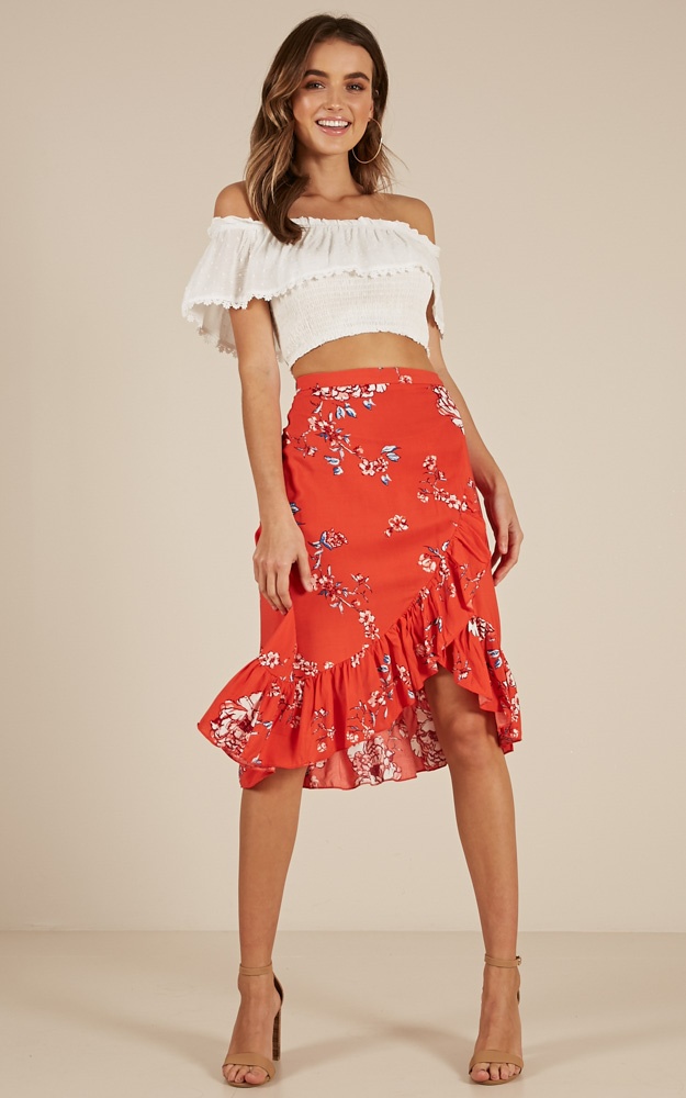 Kiss The Girls Skirt In Red Floral | Showpo