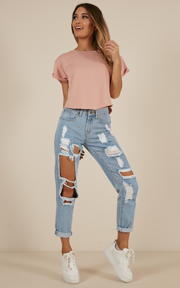 ripped light wash mom jeans