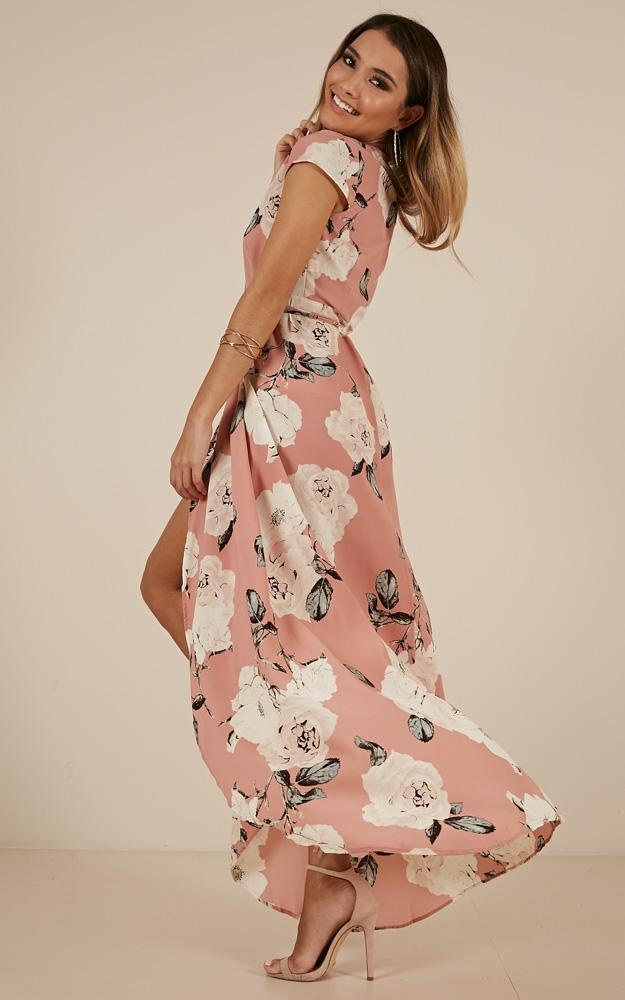 Wrap And Cross Maxi Dress In Dusty Pink Floral Showpo
