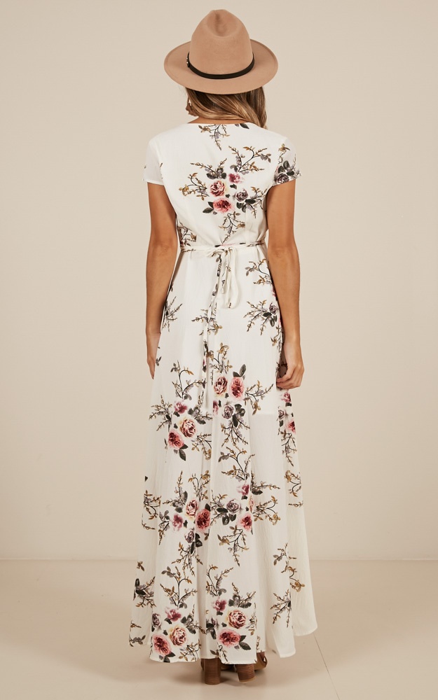 Wrap and Cross maxi dress in white print Showpo