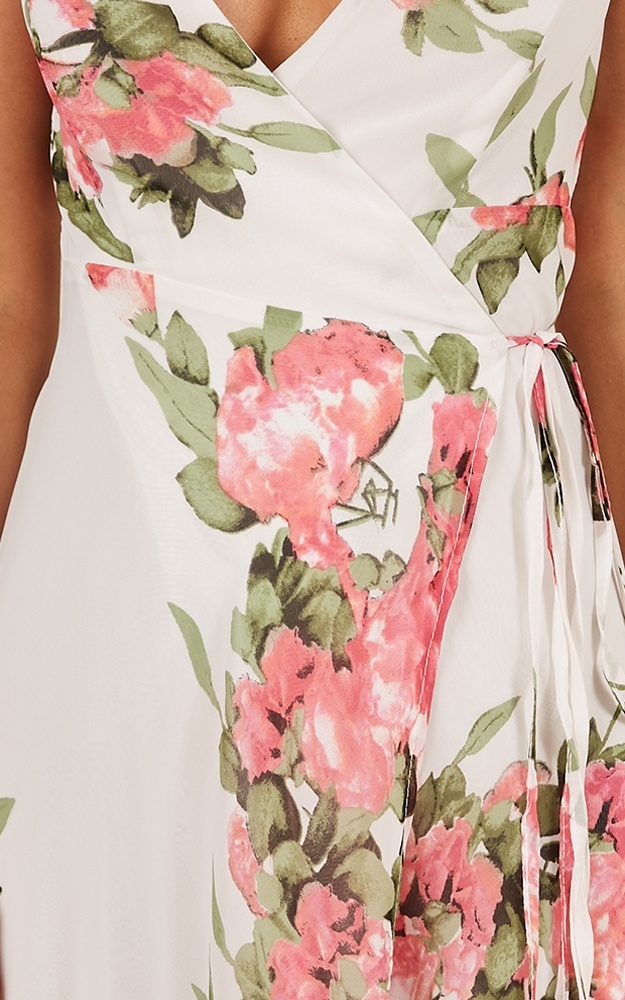 Wrap And Cross Maxi Dress In White Floral Showpo