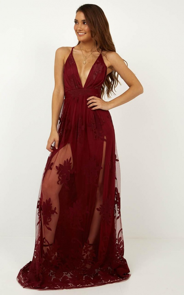 Promenade Maxi Dress In Wine Showpo NZ