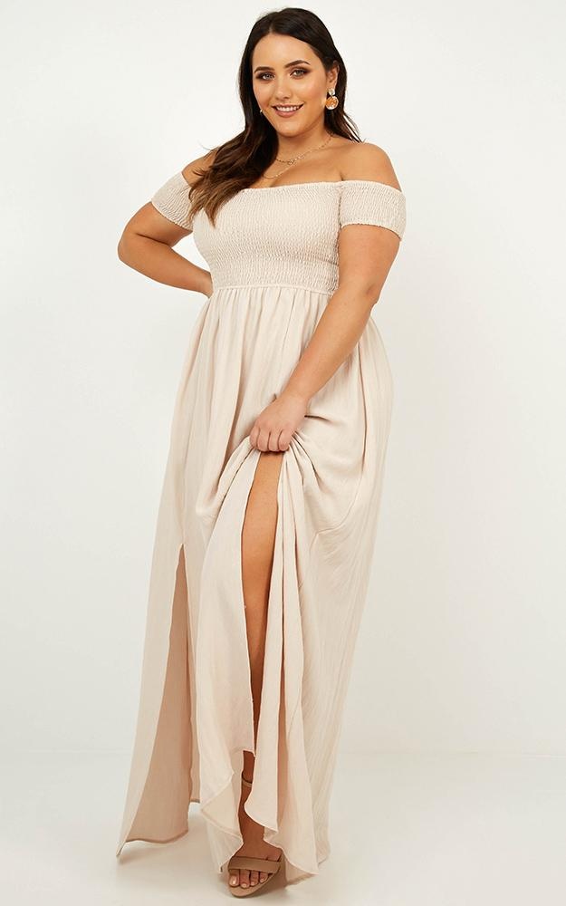 Game Changing Maxi Dress In Natural Linen Look Showpo