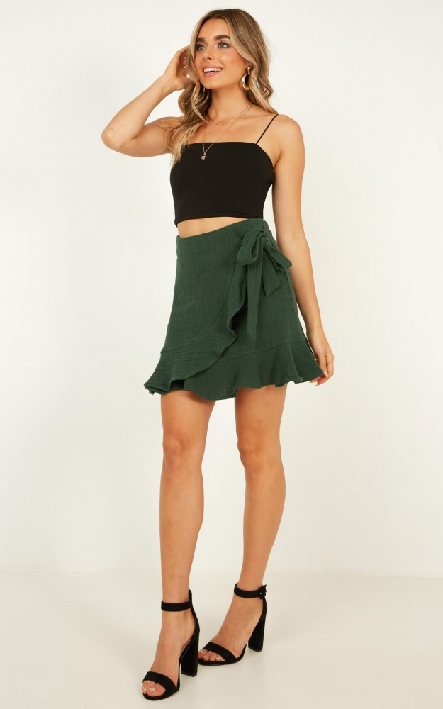 Over And Under Skirt In Emerald Linen Look | Showpo