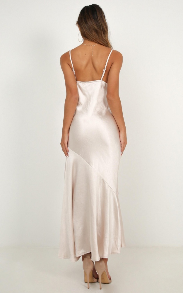 Forgotten Invitation Maxi Dress In Champagne Satin | Showpo