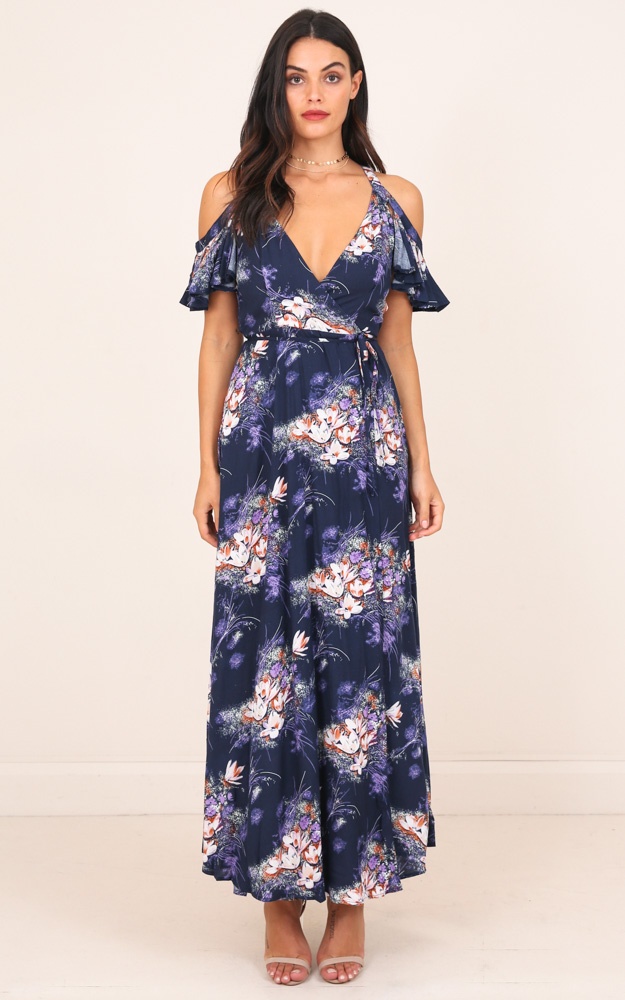 In The End Maxi Dress In Navy Floral Showpo NZ