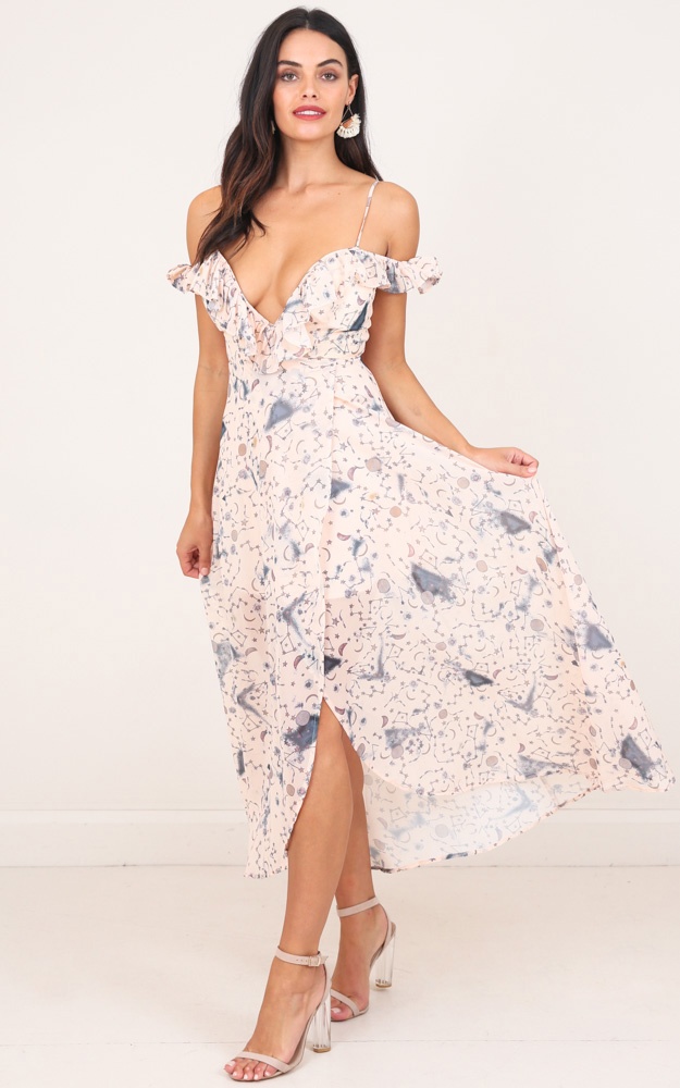 To Infinity Maxi Dress In Beige Print | Showpo NZ