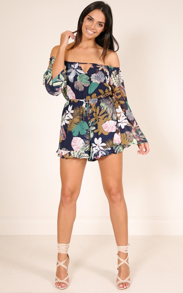 Rain Forest Dreaming Playsuit In Navy Floral | Showpo