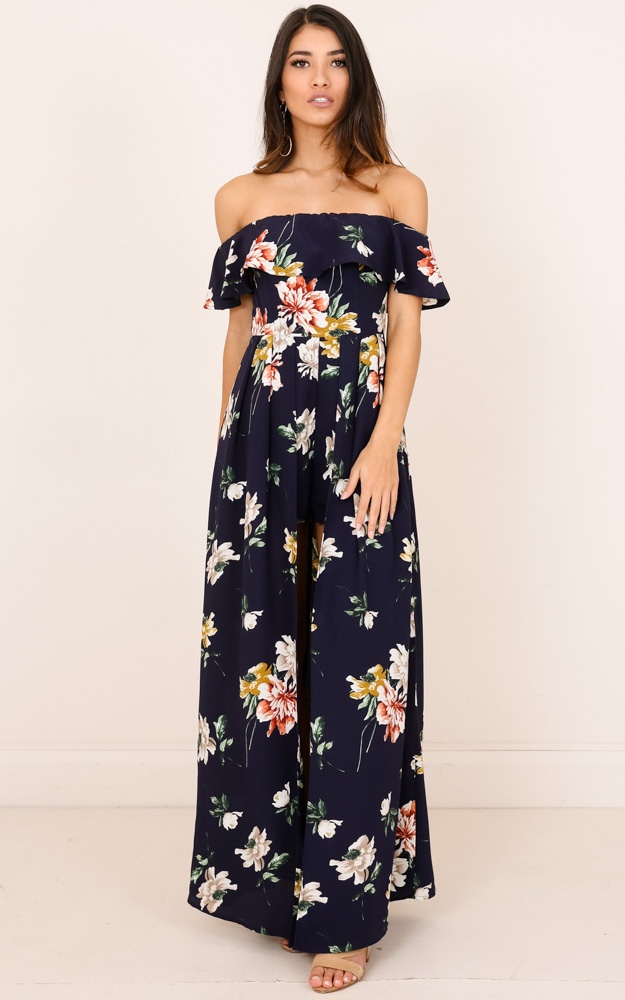 Simple Love Maxi Playsuit In Navy Floral | Showpo