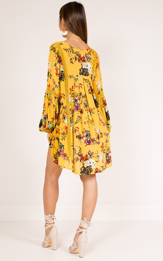 Just Bloomed Tunic Dress In Mustard Floral Showpo