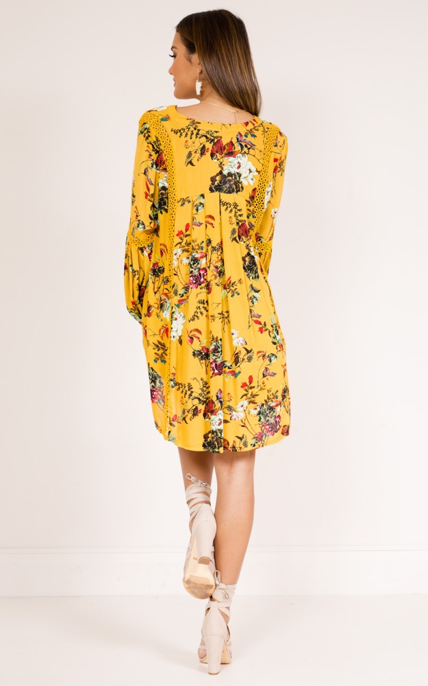 Just Bloomed Tunic Dress In Mustard Floral Showpo