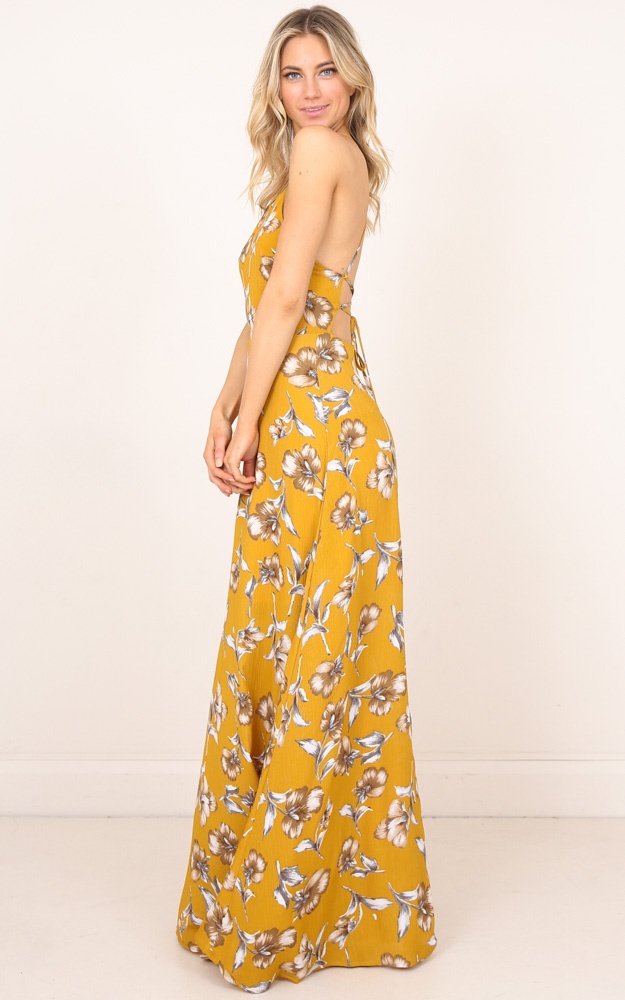 Sunny Reputation Maxi Dress In Mustard Floral Showpo
