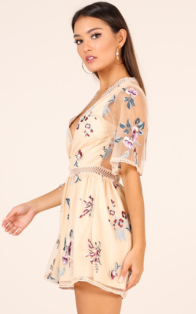 All You Wanted Playsuit In Beige Floral | Showpo