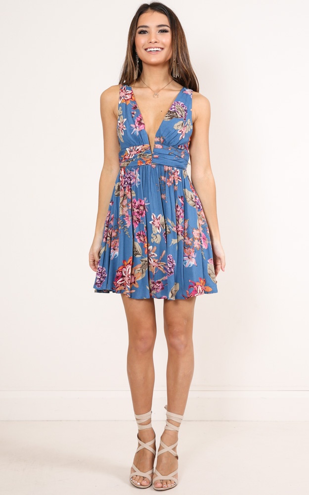 How Much Nicer Dress In Blue Floral | Showpo
