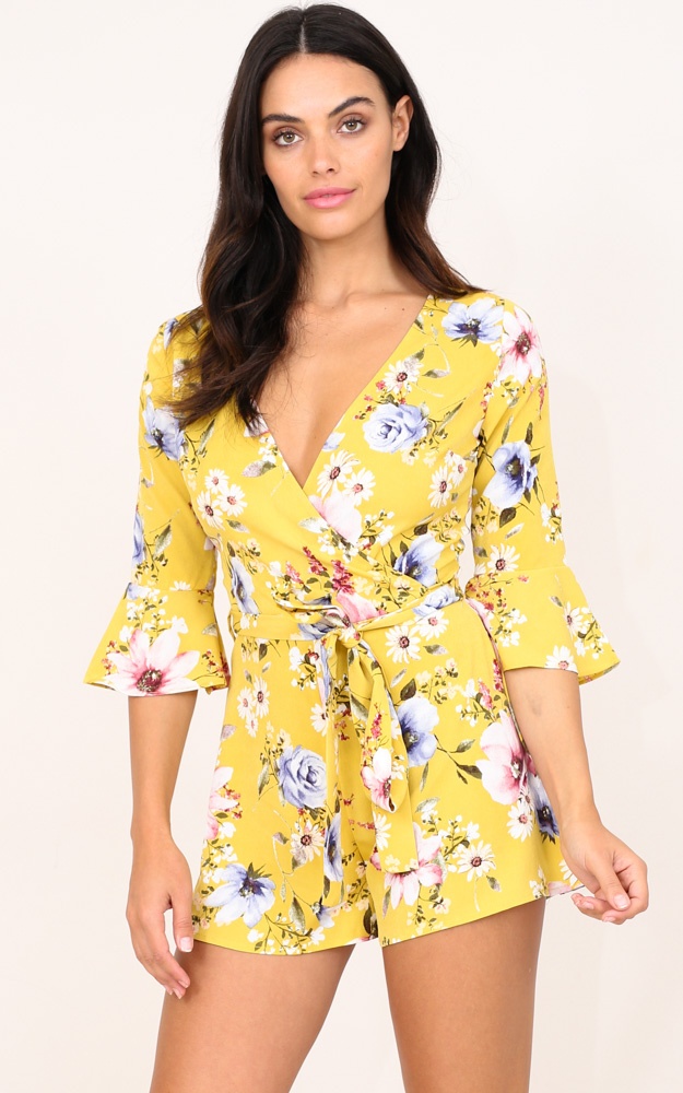 What Else Is New Playsuit In Mustard Floral | Showpo