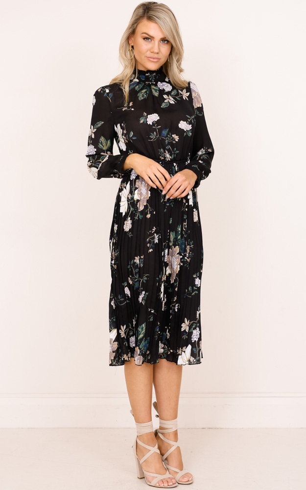 Make This Last Dress In Black Floral | Showpo