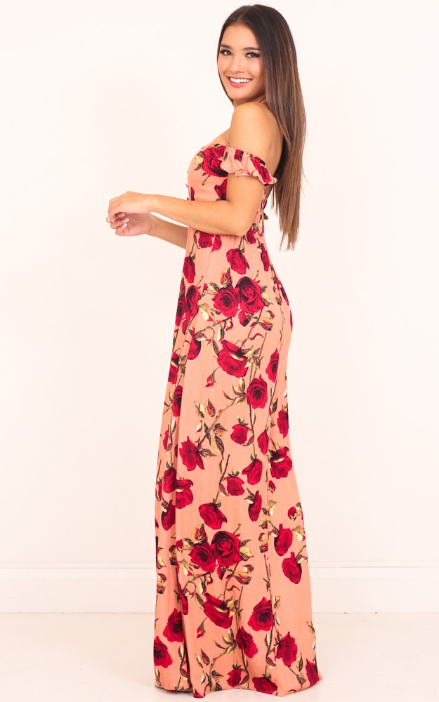 Rose Tinted Maxi Dress In Peach Floral Showpo