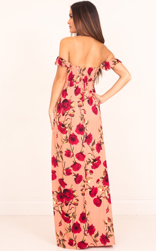 Rose Tinted Maxi Dress In Peach Floral Showpo