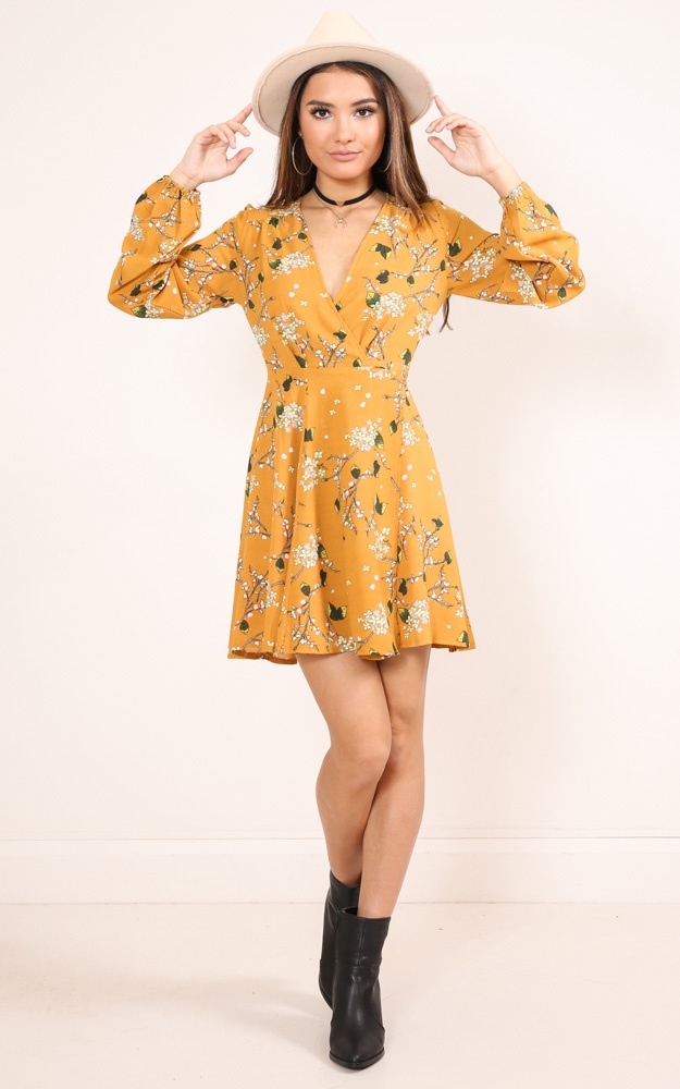 Never Been Better Dress In Mustard Floral | Showpo