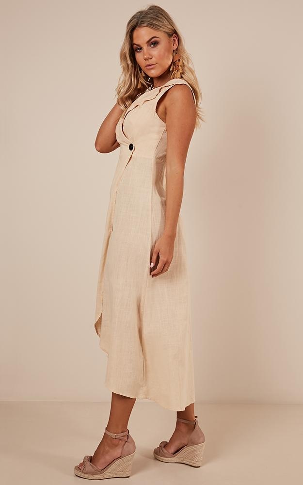 Lucky Strike Dress In Beige Linen Look Showpo