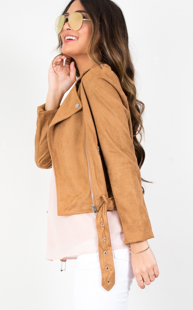 The Good Life Jacket In Tan Suedette Showpo