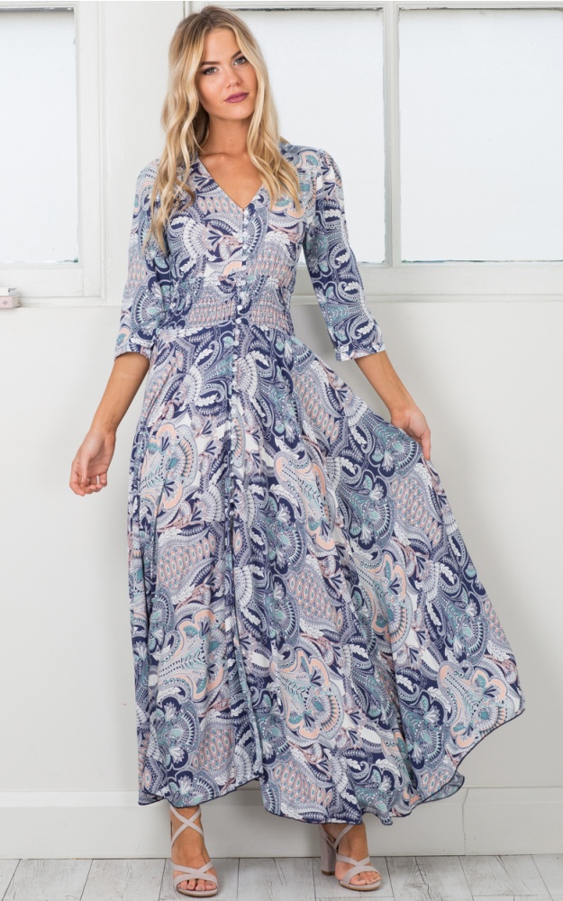 Lone Traveller Maxi Dress In Navy Floral | Showpo