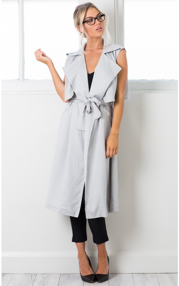 Unfinished Business Trench Vest In Grey Showpo