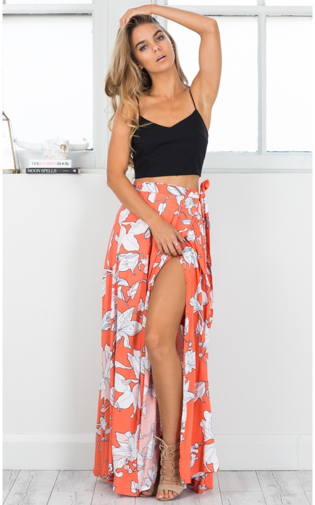 Cali Maxi Skirt In Orange Floral | Showpo