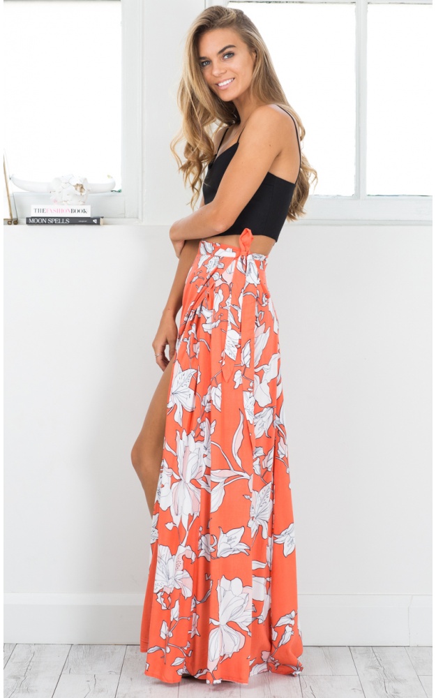 Cali Maxi Skirt In Orange Floral | Showpo