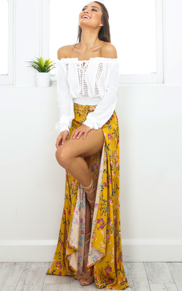 Flourish Maxi Skirt In Yellow Floral Showpo