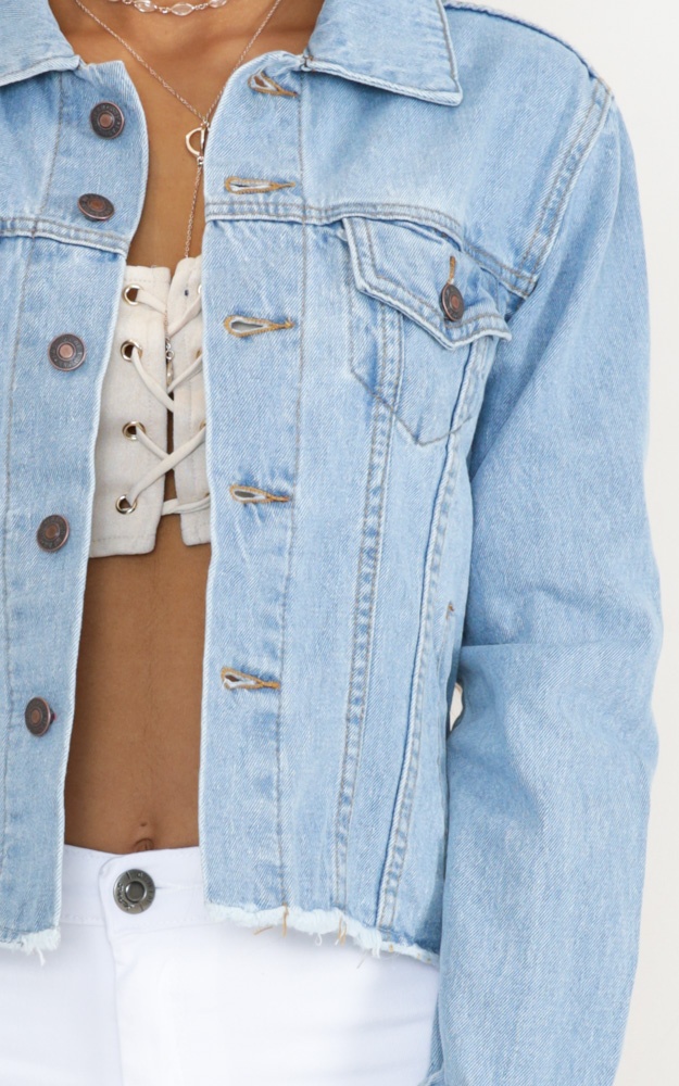 Learn To Love Denim Jacket In Light Wash Showpo