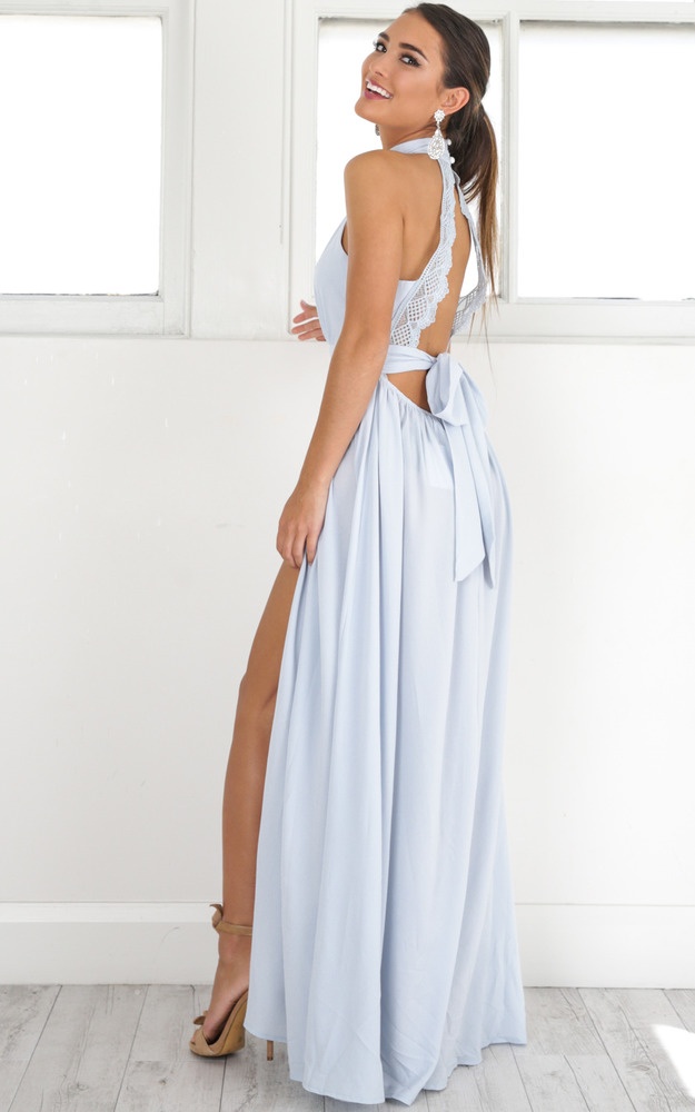 Twilight Star Maxi Dress In Pale Blue Showpo NZ