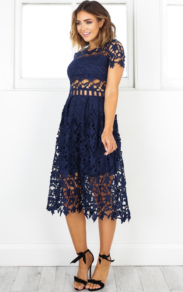 Magic Mystery Dress In Navy Crochet Showpo