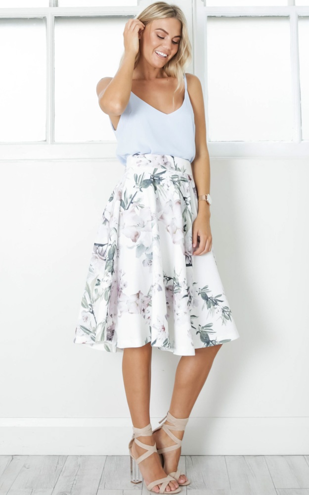 Whirlwind Midi Skirt In White Floral | Showpo