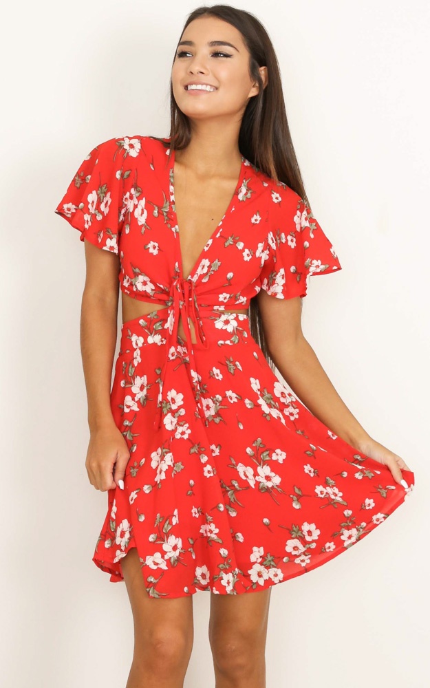 My Paradise Dress In Red Floral | Showpo