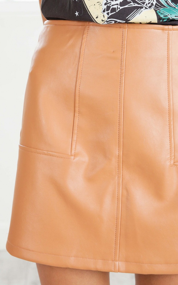How I Feel Skirt In Tan Leatherette | Showpo