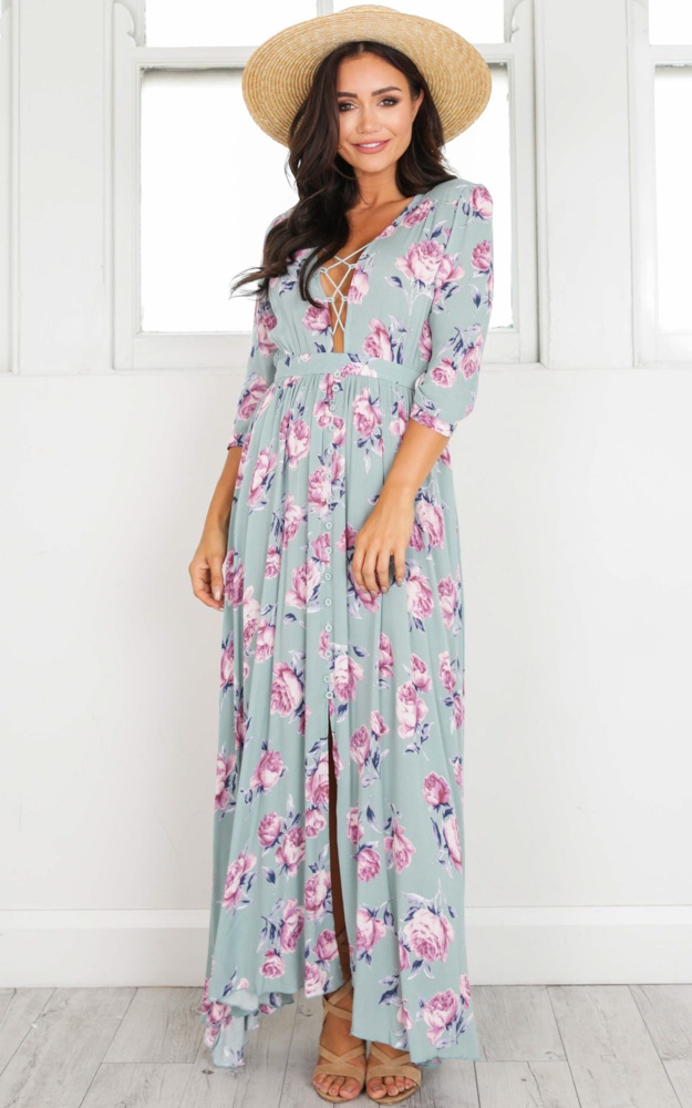 Liliana Maxi Dress In Sage Floral | Showpo
