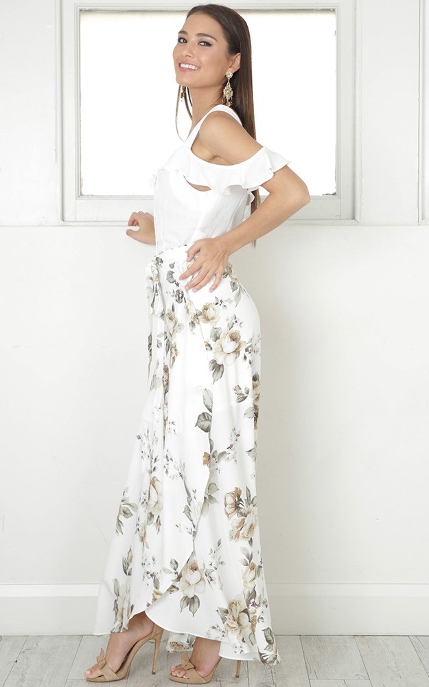 The Island Life Maxi Skirt In White Floral Showpo