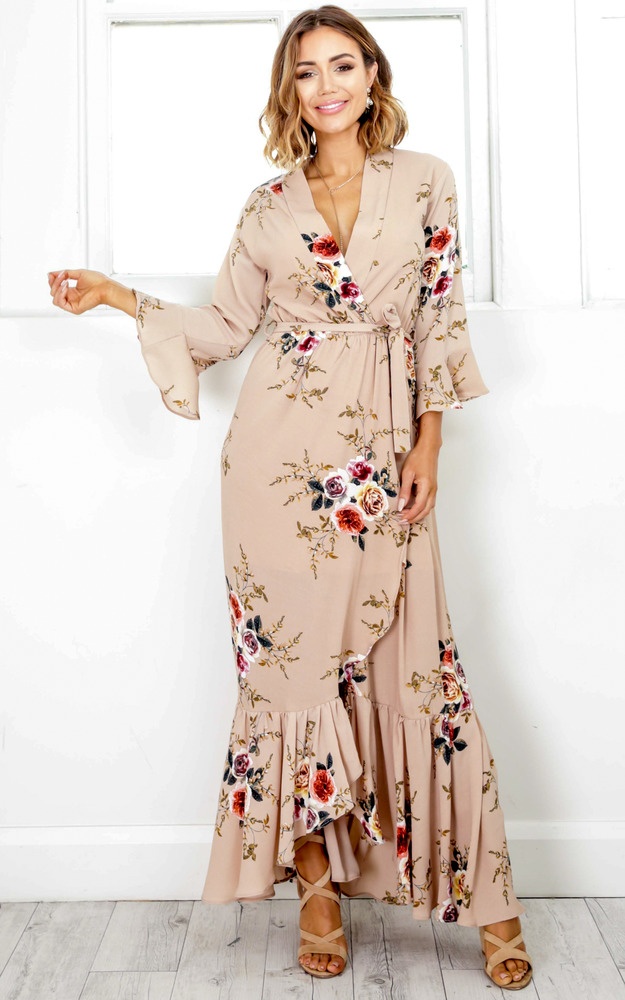 Dance With You Maxi Dress In Beige Floral | Showpo