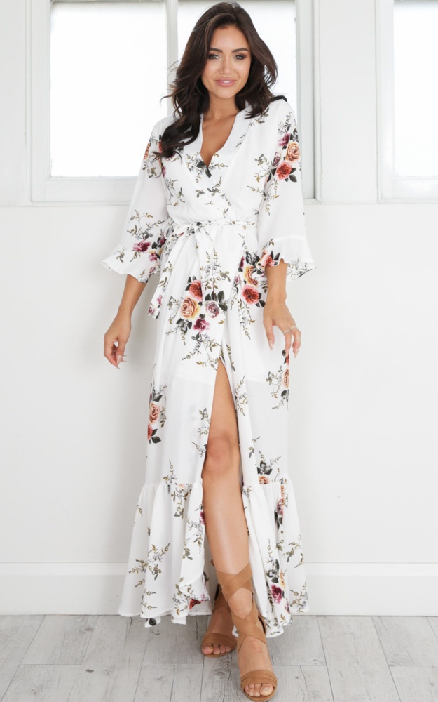 Dance With You Maxi Dress In White Floral Showpo