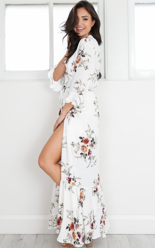Dance With You Maxi Dress In White Floral Showpo